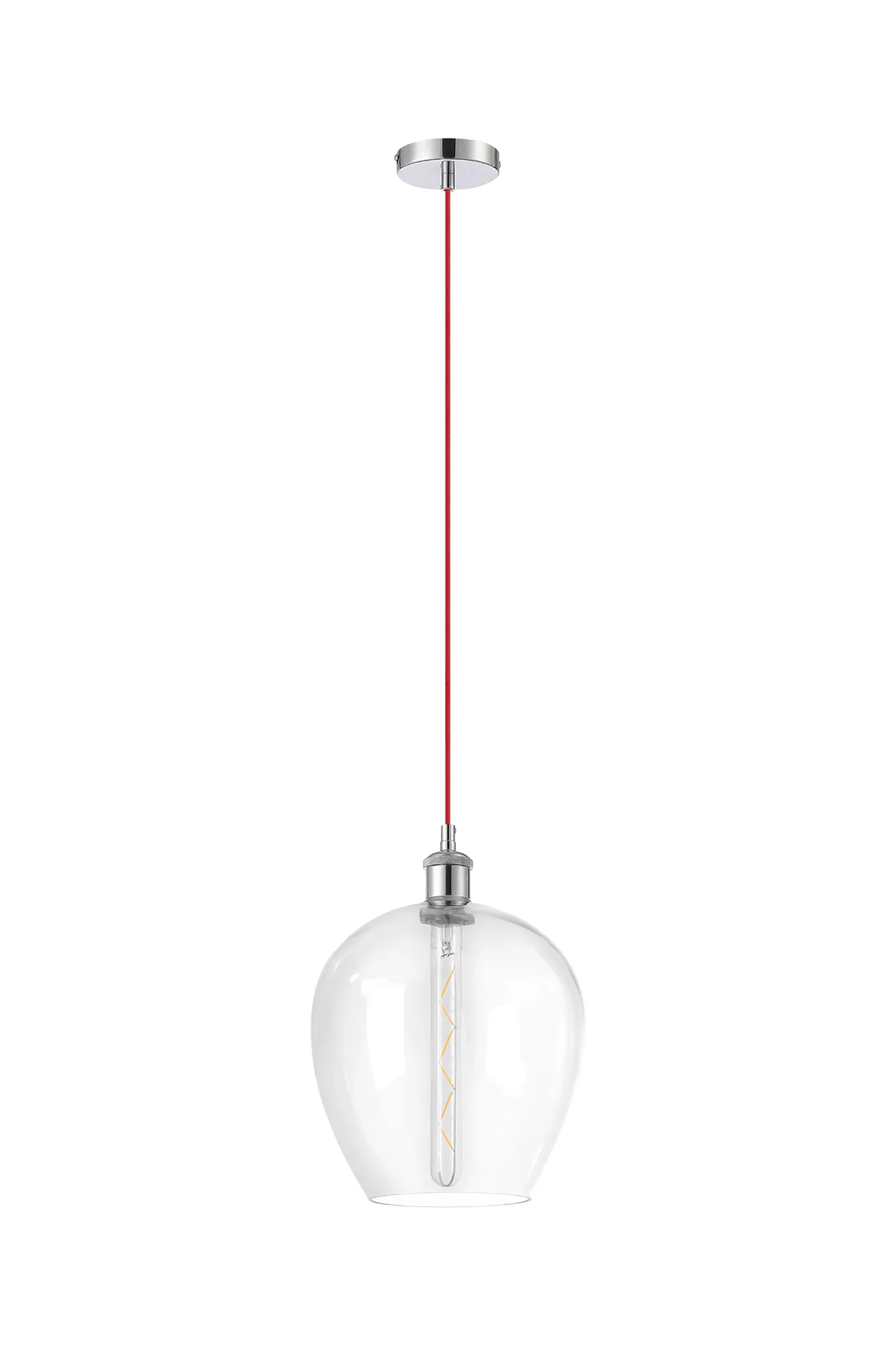 Cawdor Single Pendant, 1 Light E27, Polished Chrome/Red/Clear Wine Glass DK1104  Deco Cawdor